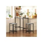 Set de table de bar - furniturer - set 3 pi�ces - acier thermolaqu� - plateau gris aspect bois - 2 tabourets ...