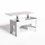 Furniturer table basse rectangulaire avec plateau relevable hauteur r�glable 2 compartiments de rangement ...