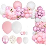 Furpaw 104pcs ballons de f�te rose et blanc avec accessoires ? ballons m�talliques d�coration anniversaire ...