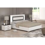 Gaïa - ensemble lit 160x200 cm et 2 chevets laqué blanc avec décor noir Gaïa - ensemble lit 160x200 cm et 2 chevets laqué blanc avec décor noir