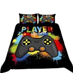 Game controller housse de couette 220x240cm noir tie dye gamer literie set avec 2 taie doreiller 65x65cm ...