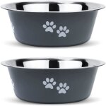 Gamelle chien inox (lot de 2 2x860ml) gamelle avec fond silicone antidrapant en acier inoxydable pour ...