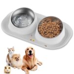 Gamelle double - acier inoxydable - antid�rapant - gris - pour chats et chiots