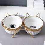 Gamelle double en cramique pour chat / chien sur support alimentaire 2 x 300 ml