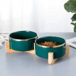 Gamelle double en cramique pour chien et chat 2 x 850 ml sur support glamour