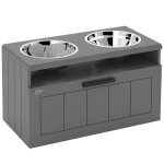 Gamelle - ecuelle gamelles chien 2 en acier inox sur�lev�es + tapis anti - avalement + support rangement ...