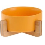 Gamelles jaunes pour chiens et chats en c�ramique avec support en bambou - passent au lave - vaisselle ...