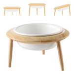 Gamelle surleve rglable en cramique blanche pour animaux de compagnie avec support en bois pour chats ...
