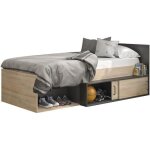 Gami erquy lit enfant avec rangement - d�cor ch�ne kronberg clair et noir - 90 x 200 cm