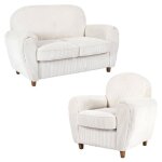 Gandy - ensemble fauteuil et canap� club 2 places tissu velours c�tel� beige
