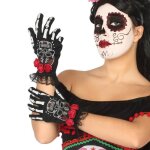 Gants - atosa - day of the dead - noir - os - crne - couronne de roses