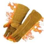 Gants de chemin�e ignifuges gants de barbecue en cuir et gants de soudeur r�sistants � la chaleur (marron) ...