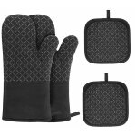 Gants de four 4 pcs gants de maniques gants de cuisine avec tapis de maniques r�sistant � chaleur antid�rapant ...