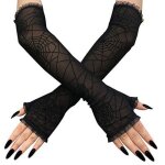 Gants sans doigts en maille de dentelle longue dhalloween gants demi - doigts en toile daraigne gants ...