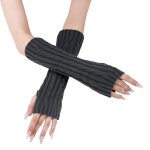 Gants tricots sans doigts femme - 1 pice mitaines chauffe - poignets passe - pouce motif torsad - ...