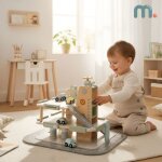 Garage en bois  trois tages - mamabrum - accessoires inclus - station - service - lave - auto - hlicoptre ...