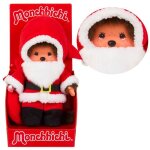 Poup�e - sekiguchi - gar�on en tenue de p�re no�l - 19 cm - t�tine mise en bouche - bonnet et sac