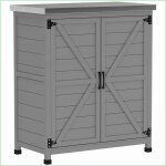 Garde - manger jardin imperm�able : plateau double porte �tag�re ? rangement gris (cat�gorie : tables ...