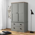 Garde - robe - vidaxl - vigo - gris - bois de pin massif - 2 tiroirs - rail int�rieur