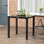 Table de jardin carre pour 4 personnes table  manger de terrasse avec plateau en verre tremp cadre ...