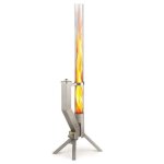 Tube de feu - gardenflare - argent - colonne inox 1300�350 mm - rev�tement noir - bois
