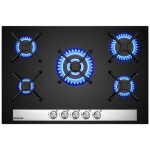 Table de cuisson  gaz - gasland - gh6805bg1fc - 5 feux - 76cm - verre tremp noir