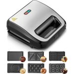 Gaufrier 6 en 1 - lampesecoenergie - 750w - plaques antiadhsives - multifonction - noir