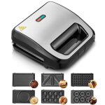 Gaufrier 6 en 1 appareil croque monsieur 750w multifonctions machine lectrique 6 plaques antiadhsives ...