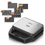 Gaufrier et croque monsieur 800w?toaster et grill electrique 6 en 1 avec plaques antiadhsives dtachables ...