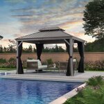 Gazebo purple leaf de jardin ext�rieur 365 x 3 m aluminium tonnelle pavillon toit acier galvanis� gris ...