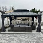 Gazebo purple leaf de jardin extrieur 485 x 365 m aluminium tonnelle pavillon toit acier galvanis gris ...