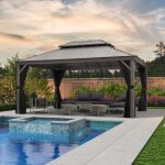 Gazebo purple leaf de jardin extrieur 485 x 365 m aluminium tonnelle pavillon toit acier galvanis gris ...