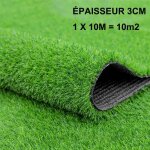 Gazon artificiel - haute qualit - 3 cm dpaisseur - 1 x 10 m - vert sapin et bambou - monofilament