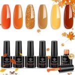 Gel construction ongle uv builder gel vernis semi permanent automne rouge orange jaune paillet 6 couleurs ...
