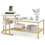 Giantex 2 tables basses gigognes - table salon rectangulaire + table dappoint ronde � 2 etages - en effet ...