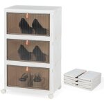 Giantex bote de rangement  roulettes 45 l en plastique - meuble  chaussures pliable - 3 caisses empilables ...