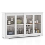 Giantex buffet de cuisine avec 2 portes coulissantes en verre tremp + tagre rglable - commode / vaisselier ...