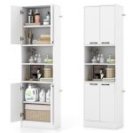 Giantex buffet de cuisine h190 cm  6 etages - 2 placards avec 4 portes + 2 compartiments - meuble rangement ...