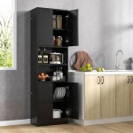 Giantex buffet de cuisine h190 cm  6 etages - 2 placards avec 4 portes + 2 compartiments - meuble rangement ...