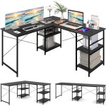 Giantex bureau informatique dangle r�versible en forme l - 151x 151cm - table dordinateur - 4 �tag�res ...