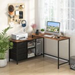 Giantex bureau informatique en forme l - 3 tiroirs + station de recharge(2 prises + 2 ports usb) - table ...