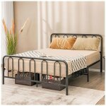 Giantex cadre de lit 2 personnes avec tte de lit - 160x200 cm - sommier  lattes en mtal - rangement ...
