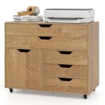Giantex caisson de bureau avec 5 roulettes - commode � 5 tiroirs - armoire � porte - meuble de rangement ...