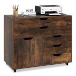 Giantex caisson de bureau avec 5 roulettes - commode � 5 tiroirs - armoire � porte - meuble de rangement ...