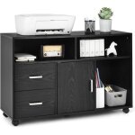 Giantex caisson de bureau meuble de rangement - 2 tiroirs - 3 compartiments ouvertes - 5 roulettes - ...