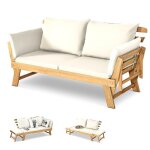 Giantex canap lit de jardin extensible - 2 place - coussin - oreiller - fsc - fauteuil extrieur&intrieur ...