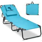 Giantex chaise longue pliante r�glable � 5 niveaux - transat bain de soleil - 3 oreillers amovibles + ...
