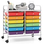 Giantex - chariot de rangement avec 12 tiroirs aamovibles - 64x38x62cm - tour de rangement � roulettes ...
