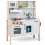 Giantex cuisine enfants en bois 3 � 6 ans micro - ondes hotte four �vier sons set de jouets de cuisine ...