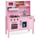 Giantex cuisine enfants en bois 3 � 6 ans micro - ondes hotte four �vier sons set de jouets de cuisine ...
